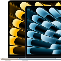 Two MacBook Air laptops demonstrating relative sizes of displays: 13.6 inches and 15.3 inches, measured diagonally