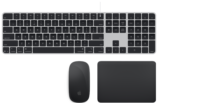 Magic accessories: Black Magic Keyboard with Touch ID, Black Magic Mouse, and Black Magic Trackpad